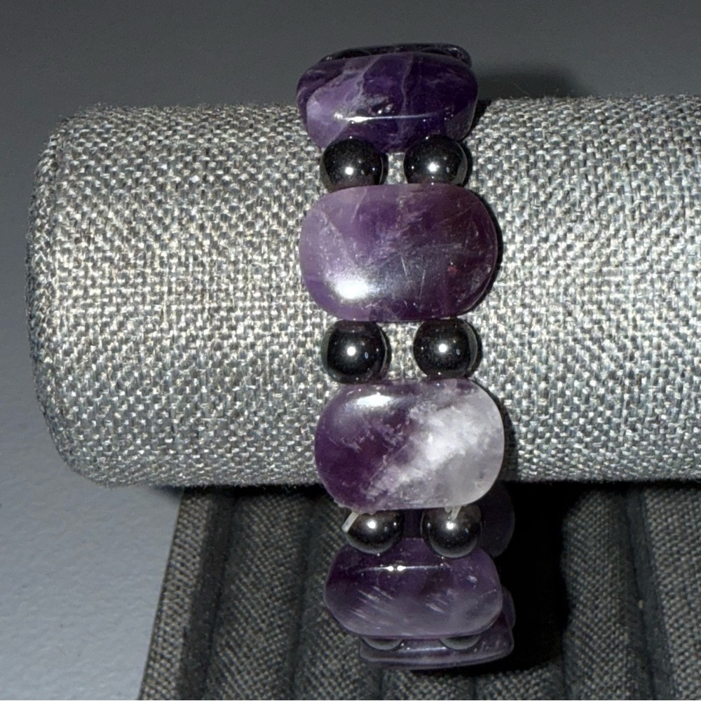 Bold Purple and Black Bracelet with Polished Gemstones